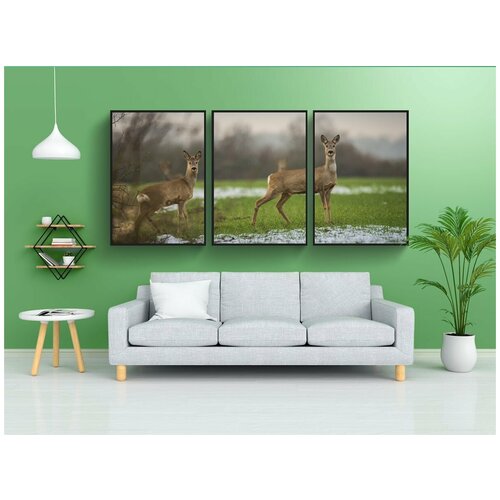фото Набор модулных постеров для интерьера "олень, млекопитающее, дикая природа" 60x90 см. в тубусе, без рамки lotsprints