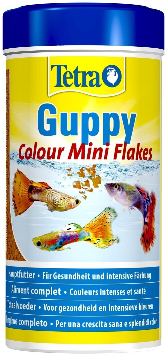 Корм для рыб Guppy Colour Flakes 100мл, хлопья для усиления окраса гуппи и всех живородящих рыб