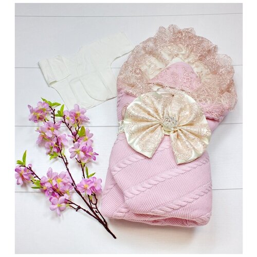 фото Комплект на выписку (зима) для младенца 5 предметов розовый (вязанный плед) арт. бд- з-013089а-2 bimba dolce