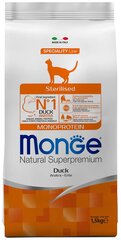 Monge / Сухой корм Monge Monoprotein Sterilised монобелковый для стерилизованных кошек, с уткой, 1.5кг.