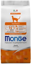 Сухой корм для стерилизованных кошек Monge Natural Superpremium Monoprotein, с уткой 1.5 кг