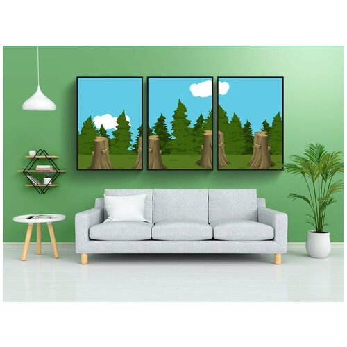 фото Набор модулных постеров для интерьера "пень, лес, лесное хозяйство" 60x90 см. в тубусе, без рамки lotsprints