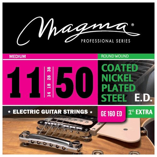 Струны для электрогитары Magma Strings GE160ED, Серия: Coated Nickel Plated Steel, Калибр: 11-14-18-28-38-50, Обмотка: круглая, никелированая сталь с покрытием струны для электрогитары magma strings ge155ed