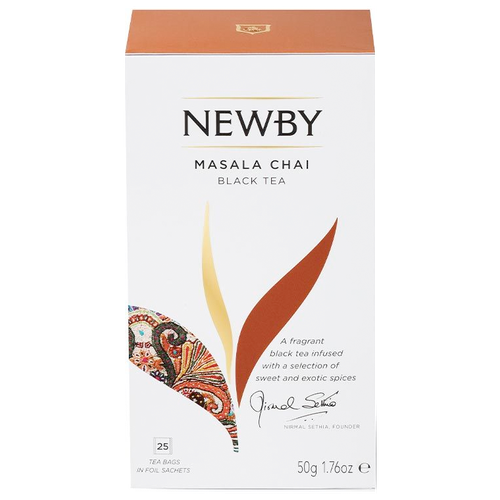Чай черный Newby Masala chai в пакетиках, имбирь, кардамон, корица, анис, гвоздика, масала, 25 пак.