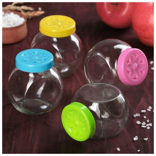 фото Набор банок для сыпучих «ромашка», 220 мл, 4 шт, 25×8×8 см, цвет микс нет бренда