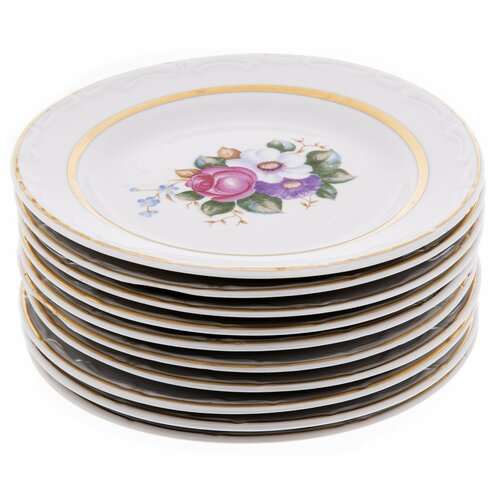 Набор десертных тарелок с цветочным декором на 10 персон, фарфор, деколь
