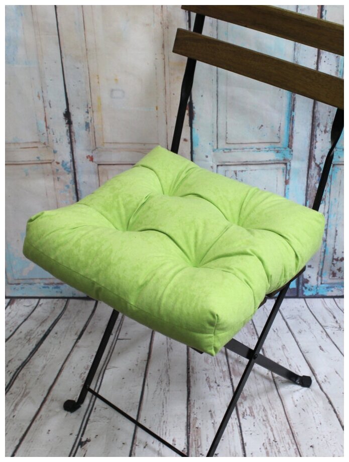 Подушка для сидения на стул без завязок MATEX VELOURS фисташковый, чехол не съемный, ткань велюр, 40х40 см