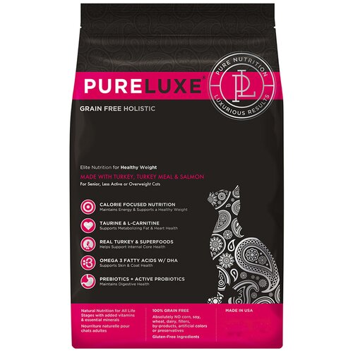 PURELUXE элитное питание беззерновой для нормализации веса для взрослых кошек с индейкой и лососем (1,5 кг)