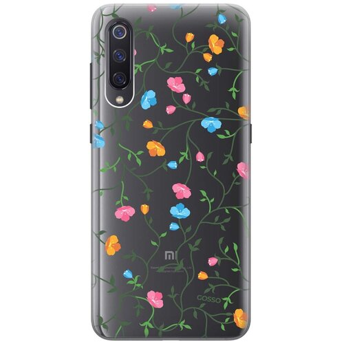 фото Ультратонкий силиконовый чехол-накладка clearview для xiaomi mi 9 с 3d принтом "сurly flowers" gosso