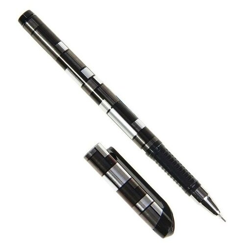 Ручка гелевая, 0.5 мм, чёрная, корпус серебристый с рисунком, с рефлённым держателем