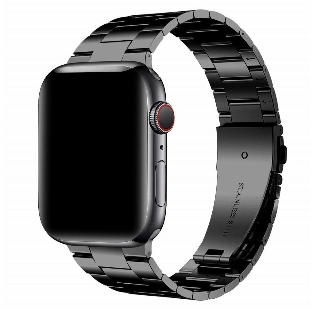 Металлический блочный (стальной) ремешок для смарт часов Apple Watch (series 1-6) 42/44 mm Чёрный