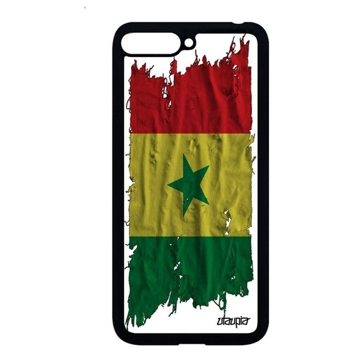 фото Противоударный чехол для мобильного // huawei y6 2018 // "флаг сенегала на ткани" патриот дизайн, utaupia, белый