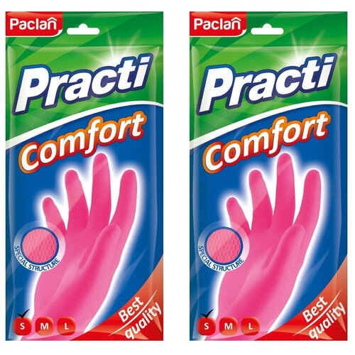 фото Комплект paclan перчатки резиновые comfort (s) розовые 1 пара х 2 упак.