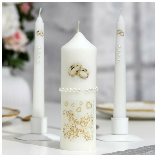 Набор свадебных свечей с бусинами, белый, ручная работа, микс./В упаковке шт: 1