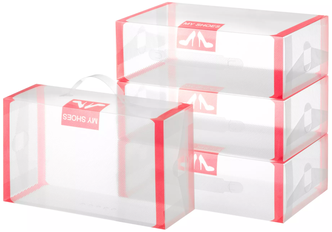 EL CASA набор из 4х коробок для хранения обуви Красная кайма 10 х 30 х 18 см красный/прозрачный