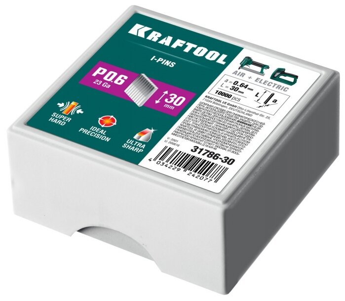 KRAFTOOL Шпильки для нейлера тип 23GA (P0.6) 30мм, 10 000 шт, 31786-30