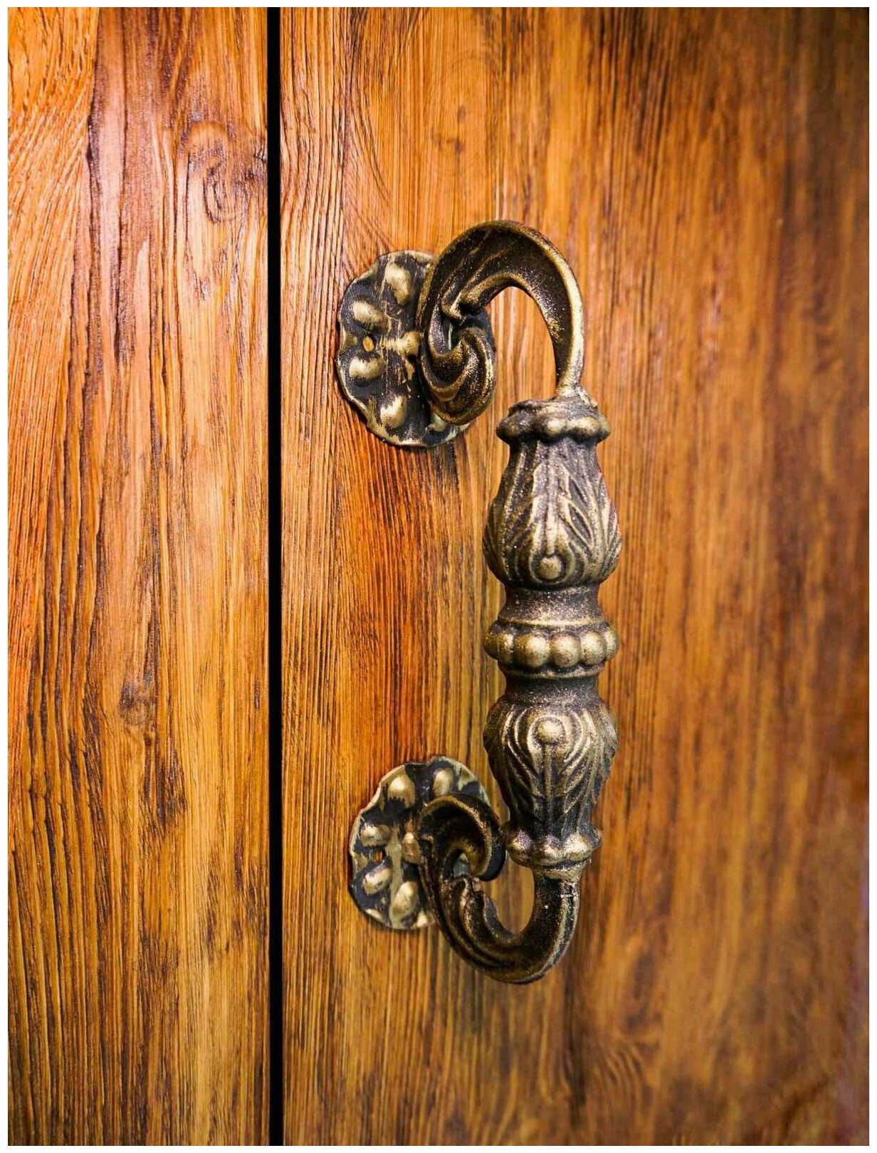 Ручка-скоба дверная кованая "Ажур" (золотой)/ ручка дверная для входной двери/ручка кованая на калитку/ дверная ручка