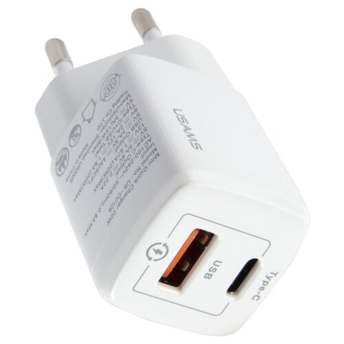 Сетевое зарядное устройство Usams CC128 Power Delivery QC 3.0 20Вт USB A + Type-C белое