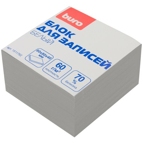 блок для записей бумажный buro эконом 90х90х90мм 60г м2 70% белый в подставке Блок для записей бумажный Buro Эконом 80x80x40мм 60г/м2 70% белый