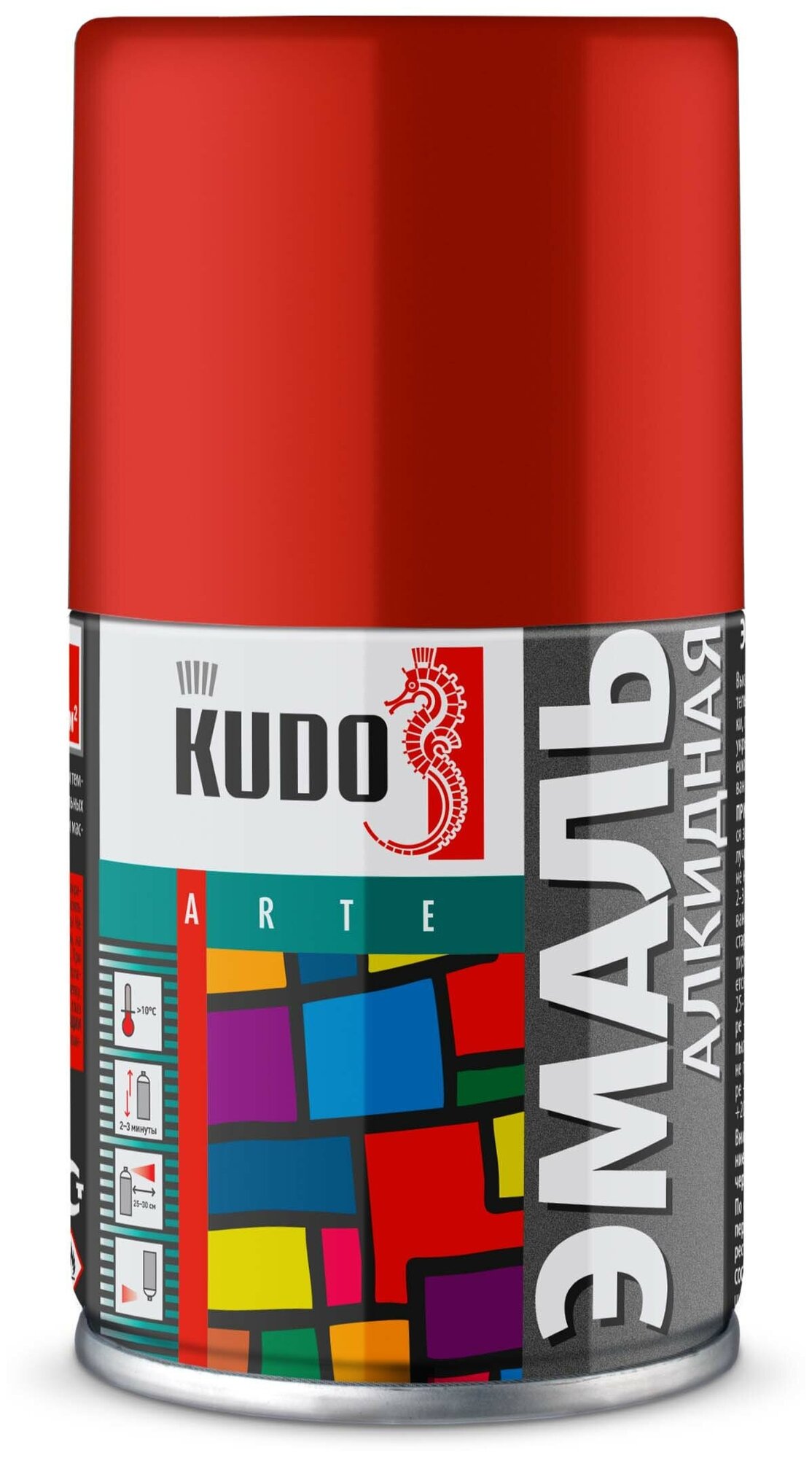 Краска аэрозольная алкидная Kudo KU-1003.2, 140 мл, красная