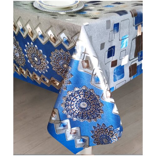 Клеенка на стол, 140*100, Скатерть ПВХ на тканевой основе Синее серебро Zumrut