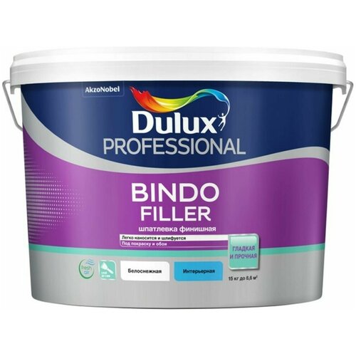 Шпатлевка для стен и потолков Dulux Professional Bindo Filler финишная 8,6 л./15 кг. шпатлевка для стен и потолков dulux professional bindo filler финишная 0 9 л 1 5 кг