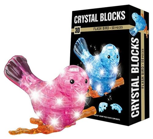 3D пазл кристаллический Птичка, 50 деталей, световые эффекты, работает от батареек, микс. В упаковке: 1