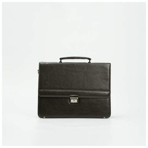 фото Портфель, 3 отдела на клапане, 2 наружных кармана, длинный ремень, цвет коричневый noname