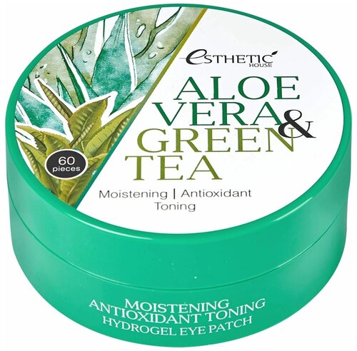 Esthetic House гидрогелевые патчи с алое и зеленым чаем для кожи вокруг глаз Aloe Vera & Green Tea Hydrogel Eye Patch, 60 шт.