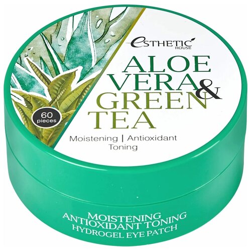 Esthetic House гидрогелевые патчи с алое и зеленым чаем для кожи вокруг глаз Aloe Vera & Green Tea Hydrogel Eye Patch, 60 шт.