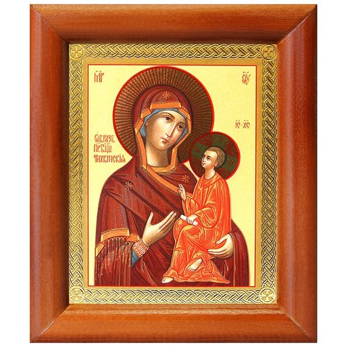 Тихвинская икона Божией Матери, в деревянной рамке 8*9,5 см икона божией матери успокоительница в деревянной рамке 8 9 5 см