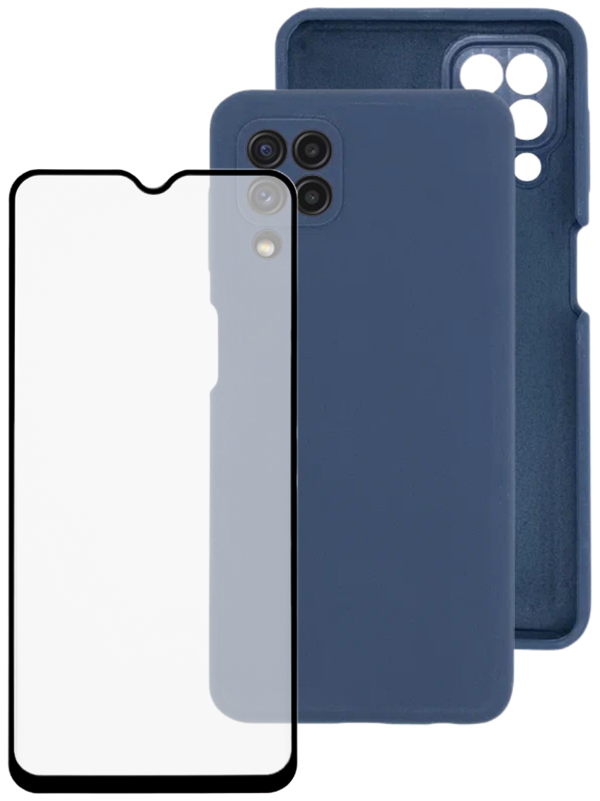 Комплект 2 в 1: Чехол Silicone Case №50 + защитное стекло для Samsung Galaxy A22 / M22 / M32 / Накладка / бампер с защитой камеры Самсунг а22