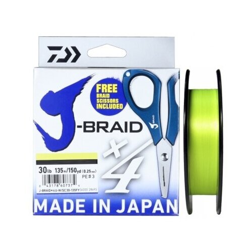 фото Daiwa набор: леска плетеная и ножницы daiwa j-braid x4e-w/sc (желтый)