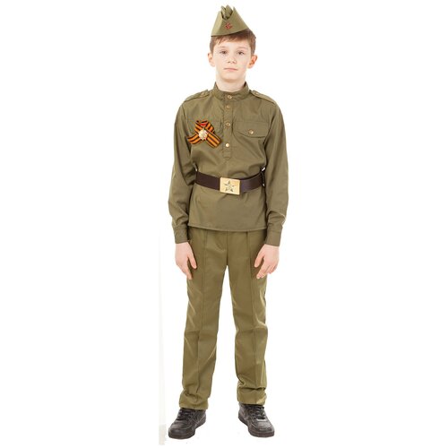 фото Детский военный костюм солдат с прямыми брюками и орденом пуговка