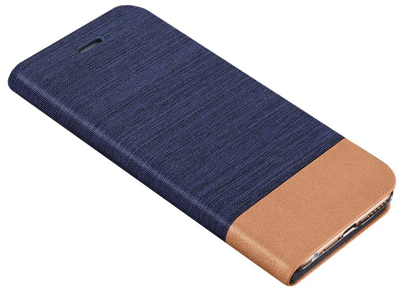Чехол-книжка MyPads для TECNO Spark 6 Go из водоотталкивающей ткани под джинсу с вставкой под кожу синий