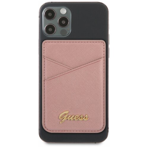 фото Чехол guess чехол- бумажник guess wallet cardslot 4g trangle magsafe logo для iphone, розовый