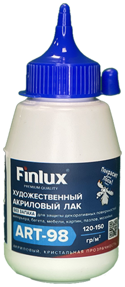 Finlux ART F 98 лак художественный акриловый для дерева, мебели, прозрачный полуглянцевый, 200 мл.