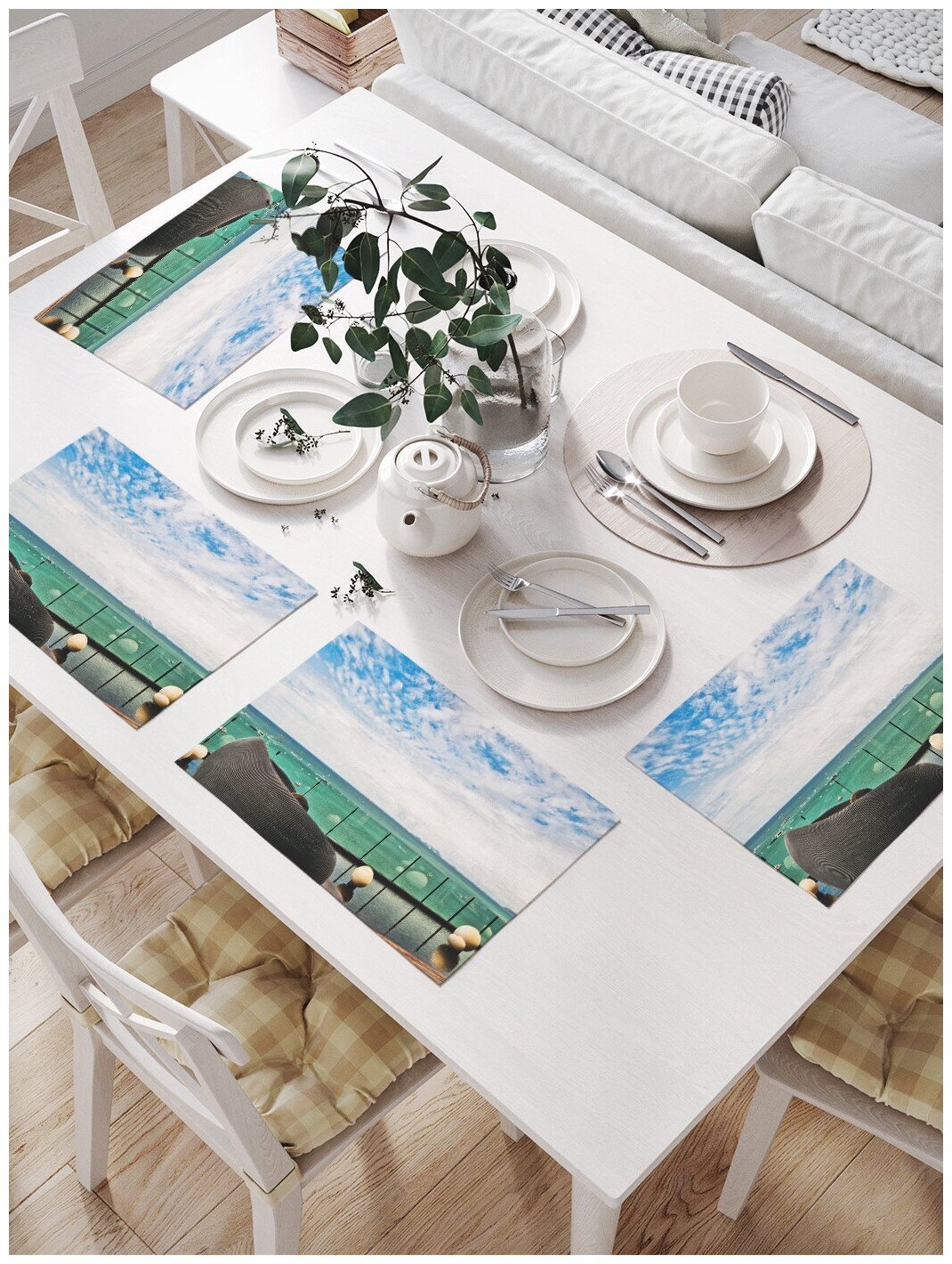 Комплект салфеток JoyArty "Облачный день на море" для сервировки стола (32х46 см, 4 шт.)