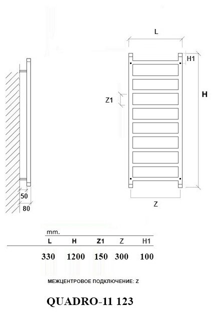 Quadro-11 150x20 (см) Полотенцесушитель водяной - фотография № 6