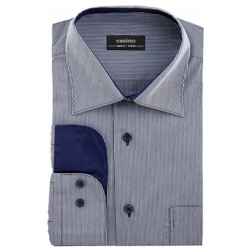 фото Рубашка мужская длинный рукав casino c231/1/664/z/1 stretch, полуприталенный силуэт / regular fit, цвет синий, рост 174-184, размер ворота 39