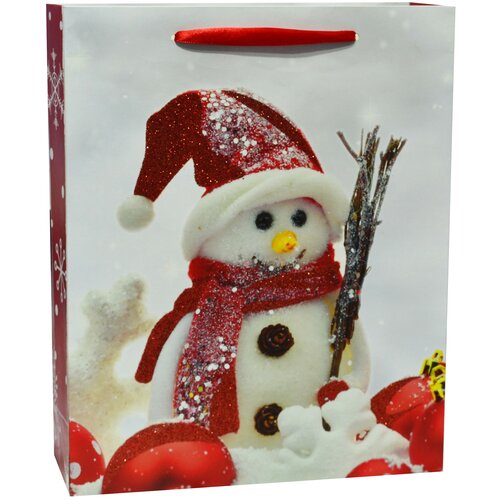 фото Пакет подарочный, маленький снеговичок, с блестками, 32*26*10 см, 1 шт. дон баллон