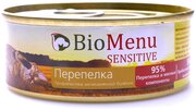 Влажный корм для кошек BioMenu Sensitive, при чувствительном пищеварении, с перепелом 100 г (паштет)