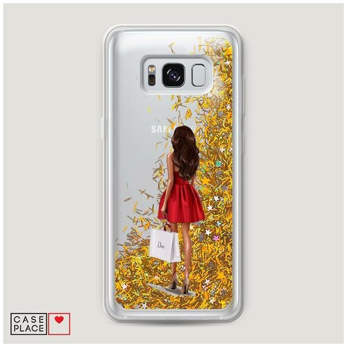 фото Чехол жидкий с блестками samsung galaxy s8 plus девушка в красном мини-платье case place
