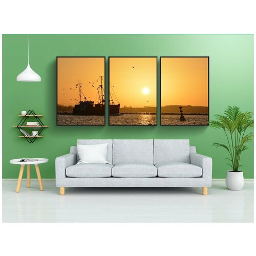 фото Набор модулных постеров для интерьера "судно, буй, море" 60x90 см. в тубусе, без рамки lotsprints