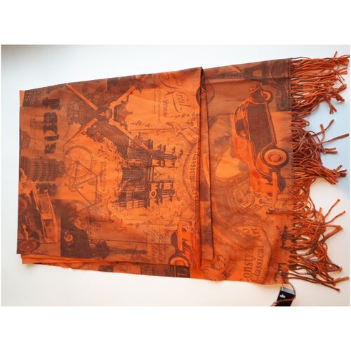 палантин,шарф,платок Cashmere Hong Kong оранжевый ,двухсторонний,длина 184см,ширина 62см,бахрома 10см демисезон зима,one size