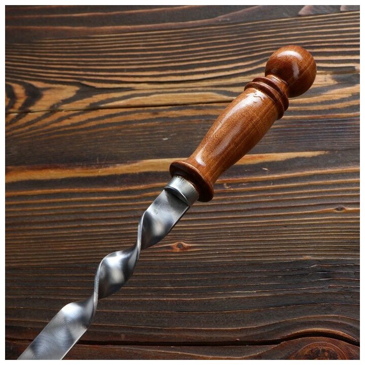 Шампур узбекский 84см, деревянная ручка, (рабочая часть 60см/2см) с узором 4981232 - фотография № 3