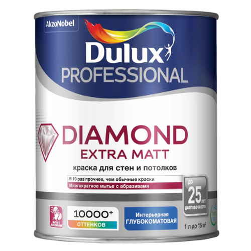 Краска для стен и потолков Prof Diamond, база BW Dulux 5717204 краска акрил dali prof база с д стен и потол 5л 21115