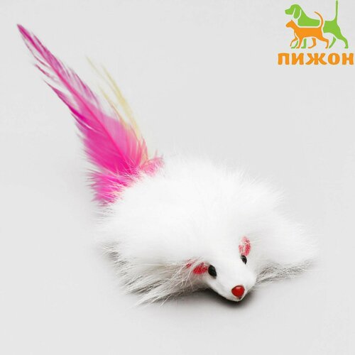 Мышь из натурального меха 75 см белая 330₽