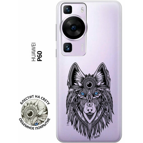 Силиконовый чехол на Huawei P60, Хуавей П60 с 3D принтом Grand Wolf прозрачный матовый soft touch силиконовый чехол на huawei p60 хуавей п60 с 3d принтом grand wolf черный