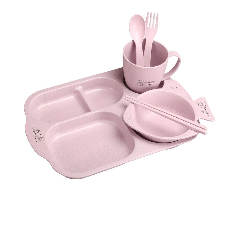 Набор детской посуды. Тарелка с секциями. 6 предметов розовый